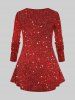 Plus Size Glitter Sparkling Christmas Hat Bear Snowflake Gift Box Sequins Print Long Sleeves T-shirt - Rouge 1X
