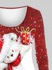 Plus Size Glitter Sparkling Christmas Hat Bear Snowflake Gift Box Sequins Print Long Sleeves T-shirt - Rouge 3X