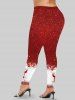 Plus Size Glitter Sparkling Christmas Hat Bear Snowflake Gift Box Sequins Print Skinny Leggings -  