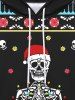 Gothic Christmas Hat Skull Skeleton Snowflake Striped Print Pocket Drawstring Fleece Lining Pullover Hoodie For Men -  
