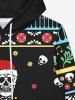 Sweat à Capuche Pull-over Gothique Chapeau de Noël Crâne Squelette Flocon de Neige Imprimés en Laine avec Poche à Cordon - Noir 4XL