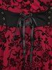 Plus Size Floral Mesh Flocking Lace Up Lace-trim Grommet 2 in 1 Long Sleeves Corset Top -  