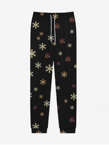 Gothic Christmas Snowflake Print Pockets Drawstring Jogger Sweatpants For Men - BLACK - S