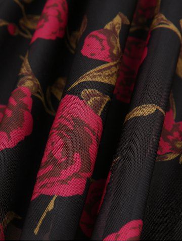 Plus Size Flowers Print Surplice Asymmetric Mesh Lapel Collar 2 In 1 Top With Rose Brooch