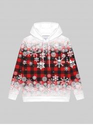 Gothic Christmas Snowflake Plaid Ombre Colorblock Skull Print Drawstring Fleece Lining Hoodie For Men -  