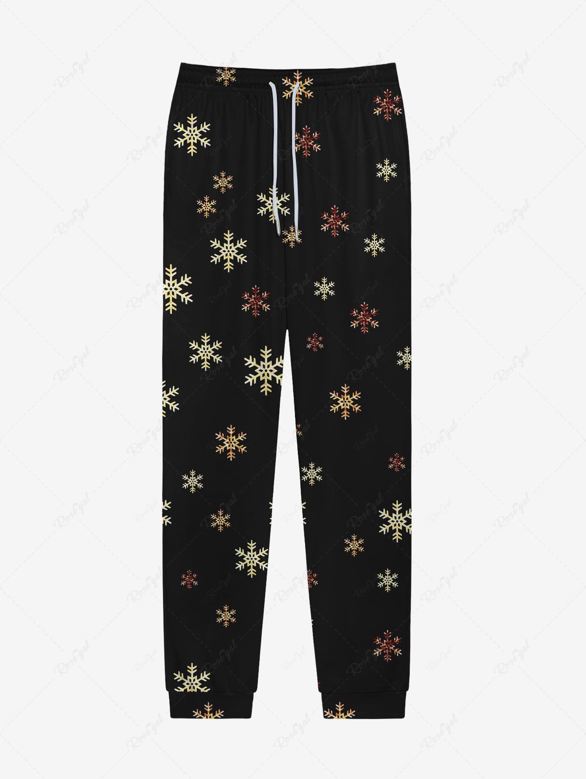 Cheap Gothic Christmas Snowflake Print Pockets Drawstring Jogger Sweatpants For Men  