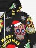 Gothic Christmas Tree Hat Skulls Snowflake Print Drawsting Fleece Lining Hoodie For Men -  