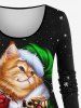 T-shirt de Noël Chat Galaxie Imprimés de Grande Taille à Manches Longues - Noir 2X