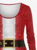 Plus Size Christmas Colorblock Glitter Sparkling Sequin Grommets Buckle Belt 3D Print Santa Clause Long Sleeve T-shirt -  