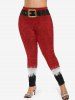Legging de Noël 3D Bouclé en Blocs de Couleurs à Paillettes Grande Taille - Rouge M