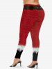 Plus Size Christmas Colorblock Sparkling Sequin Glitter Buckle Belt 3D Print Santa Clause Leggings -  