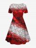 Plus Size Ombre Colorblock Glitter Sparkling Sequin 3D Print Cinched Party Dress - Rouge foncé S