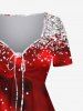 Plus Size Ombre Colorblock Glitter Sparkling Sequin 3D Print Cinched Party Dress - Rouge foncé S