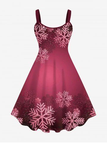 Plus Size Snowflake Print Christmas Ombre A Line Tank Dress - LIGHT PINK - XS
