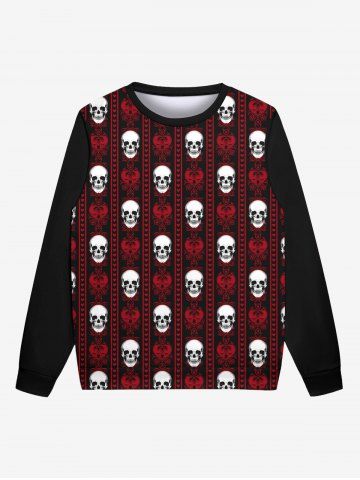 Gothic Skulls Heart Floral Graphic Print Sweatshirt For Men - BLACK - XL
