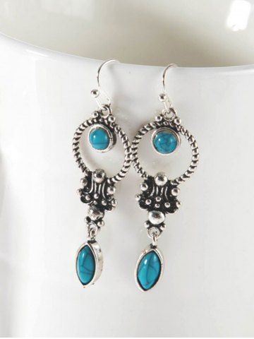 Thai Silver Turquoise Vintage Drop Earrings - SILVER