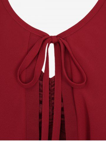 Plus Size Ruffles Lettuce Trim Ruched Marled Tank Dress With Tie Layered Chiffon Cape