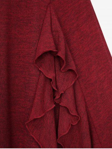 Plus Size Ruffles Lettuce Trim Ruched Marled Tank Dress With Tie Layered Chiffon Cape