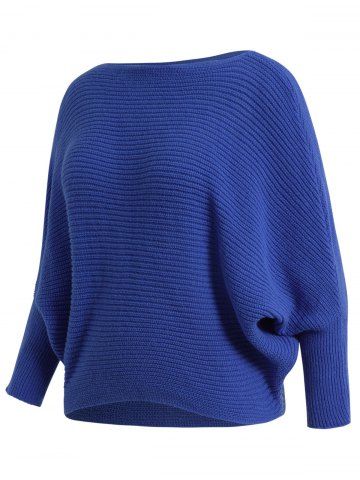 Pull en Couleur Unie à Manches Chauve-souris de Grande Taille - BLUE - 3XL | US 18