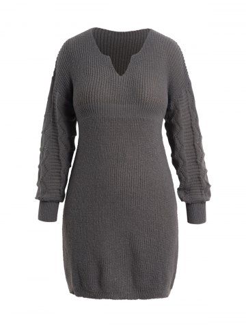 Mini Robe Pull à Goutte Epaule en Couleur Unie de Grande Taille - GRAY - 3XL | US 18