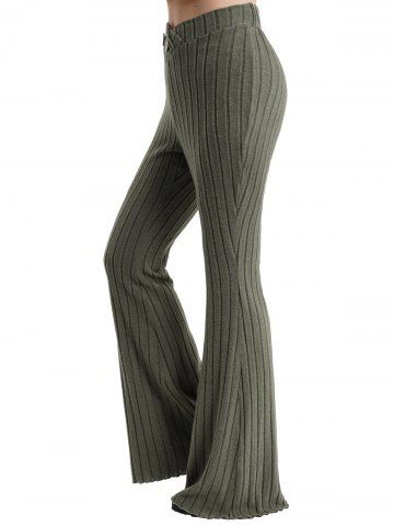 Mock Button Crossover Waist Long Flare Pants