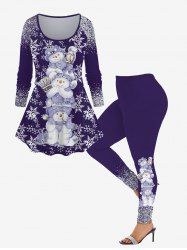 Christmas Snowman Snowflake Sparkling Sequin Glitter 3D Printed T-shirt and Leggings Plus Size Matching Set -  