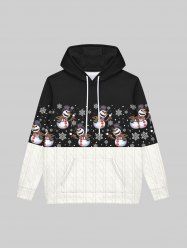 Gothic Christmas Colorblock Snowman Sowflake Cable Knit 3D Print Pockets Drawstring Hoodie For Men -  