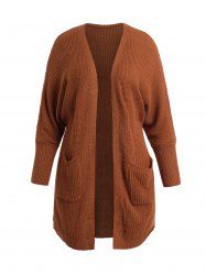 Plus Size Solid Color Open Front Long Batwing Sleeve Cardigan -  