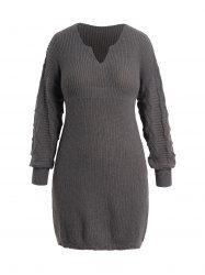 Plus Size Solid Color Drop Shoulder Mini Sweater Dress -  