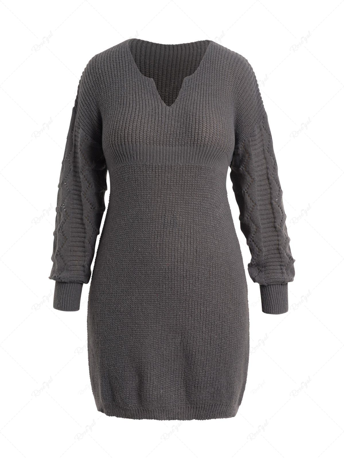 Fancy Plus Size Solid Color Drop Shoulder Mini Sweater Dress  