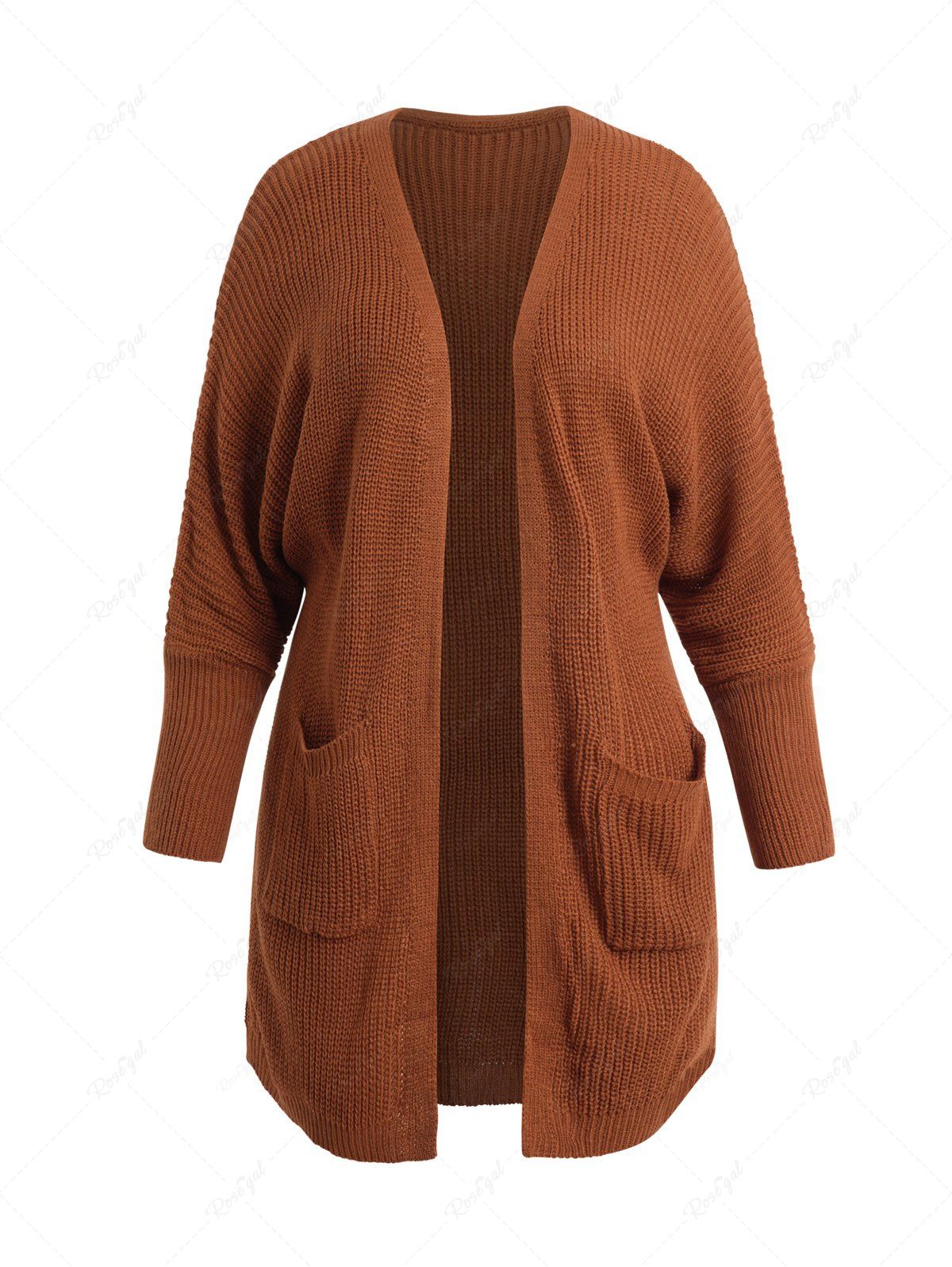Best Plus Size Solid Color Open Front Long Batwing Sleeve Cardigan  