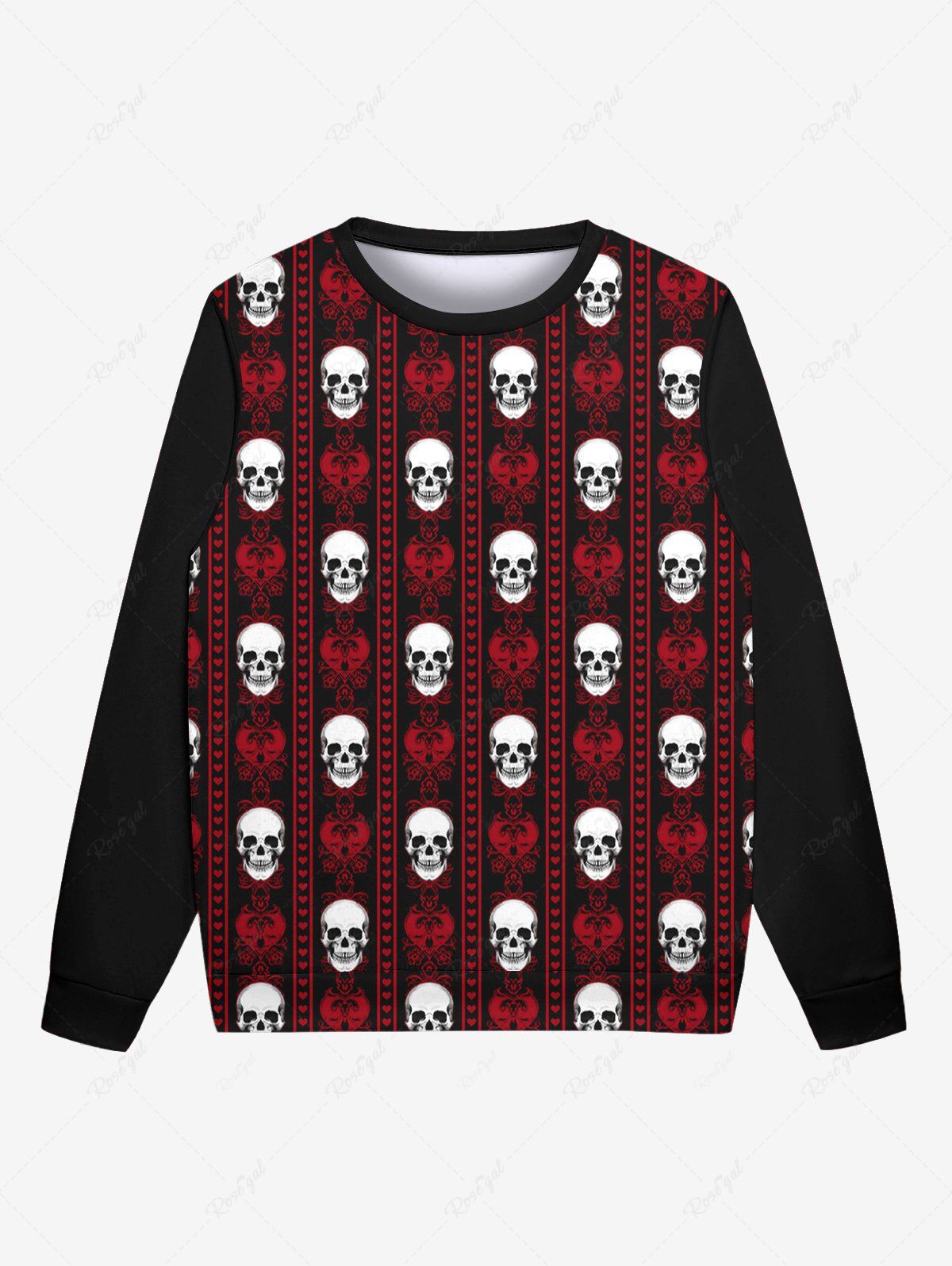 Sweat-shirt Imprimé Crâne Floral Gothique et Coeur pour Homme Noir 4XL