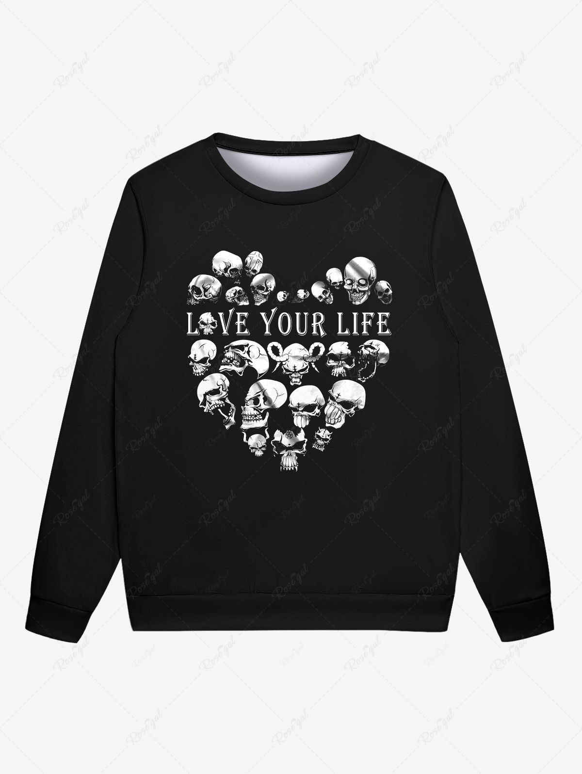 Fancy Gothic Skulls Heart Letters Print Sweatshirt For Men  