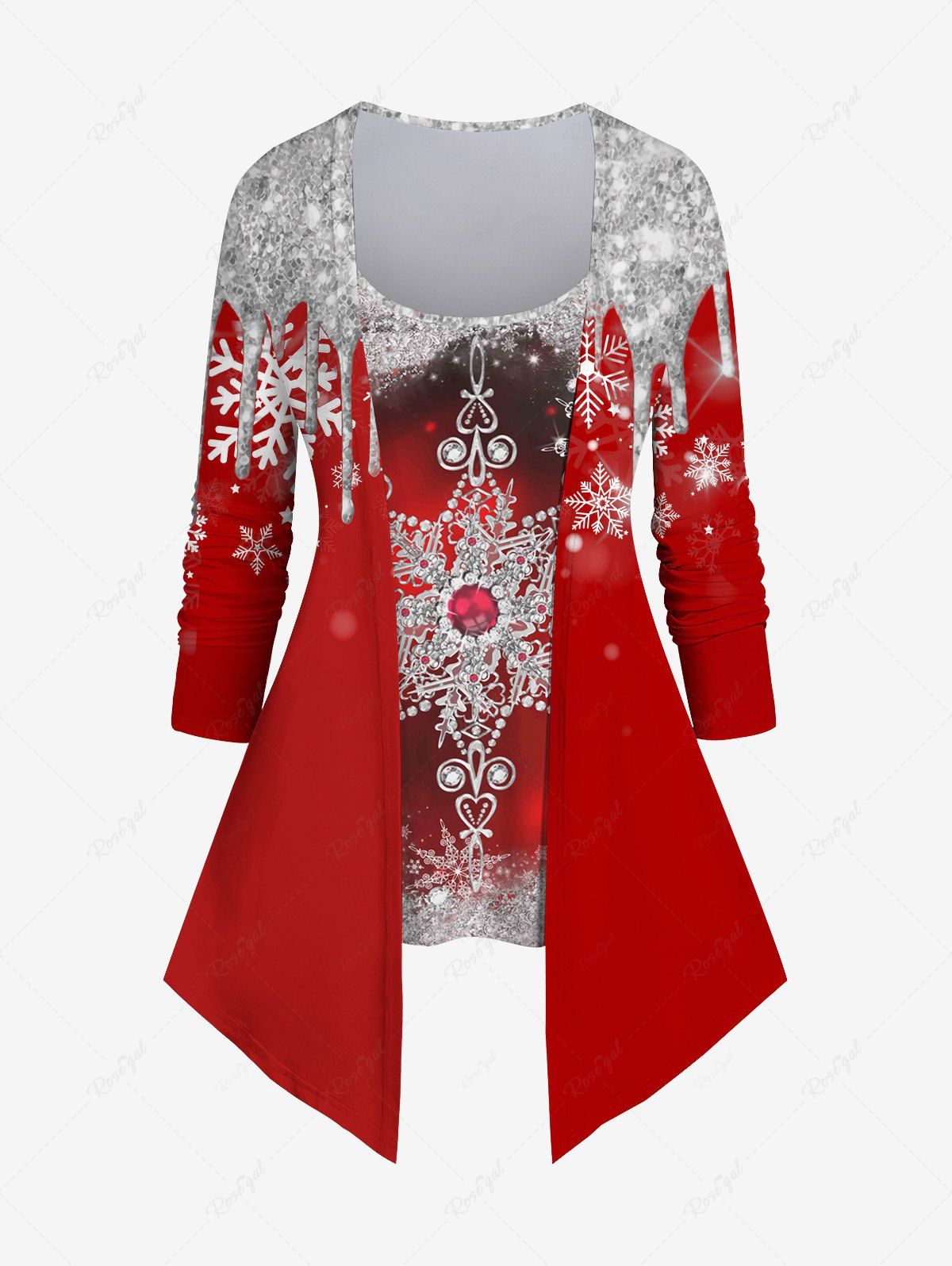 Shop Plus Size Christmas Snowflake Star Paint Drop Blobs Glitter Sparkling Sequin 3D Print 2 In 1 T-shirt  