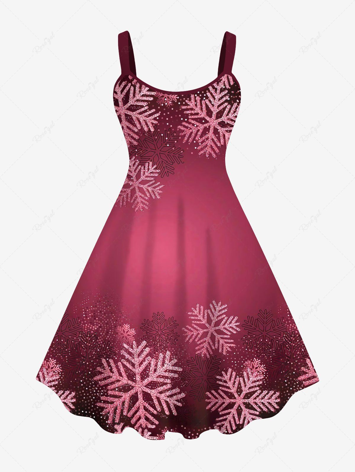 Latest Plus Size Snowflake Print Christmas Ombre A Line Tank Dress  