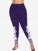 Christmas Snowman Snowflake Sparkling Sequin Glitter 3D Printed T-shirt and Leggings Plus Size Matching Set -  