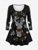 Glitter Sparkling Christmas Elk Snowflake Printed Long Sleeves T-shirt and Skinny Leggings Plus Size Matching Set -  