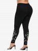 Glitter Sparkling Christmas Elk Snowflake Printed Long Sleeves T-shirt and Skinny Leggings Plus Size Matching Set -  