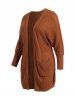 Plus Size Solid Color Open Front Long Batwing Sleeve Cardigan -  