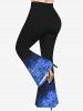 Plus Size Glitter Ombre Rose Flower Print Pull On Flare Pants -  