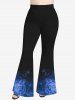 Plus Size Glitter Ombre Rose Flower Print Pull On Flare Pants -  