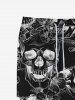 Pantalon de Survêtement avec Cordon de Serrage à Imprimé Crânes et Fleurs Style Gothique pour Hommes - Noir XXS