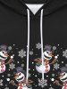 Sweat à Capuche Brillant Tressé Imprimé Bonhomme de Neige en Blocs de Couleurs 3D avec Cordon de Serrage pour Hommes - Noir 2XL