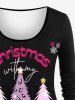 Plus Size Plaid Christmas Hat Tree Santa Claus Snowflake Letters Stars Print Long Sleeves T-shirt -  