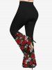 Plus Size Rose Flowers Leaf Print Flare Pants -  