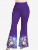 Pantalon Evasé 3D Flocon de Neige et Bonhomme de Neige de Noël Imprimé à Paillettes de Grande Taille - Pourpre  3X
