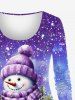 T-shirt Brillant 3D Etoile Bonhomme de Neige et Galaxie Imprimés Grande Taille à Paillettes - Pourpre  L