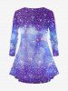 Plus Size Christmas Snowman Snowflake Galaxy Star Glitter Sparkling Sequin 3D Print T-shirt - Pourpre  3X