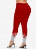 Legging Moulant 3D Flocon de Neige Noël Imprimé à Paillettes - Rouge 6X