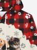 Gothic Christmas Cat Claw Snowflake Plaid Checkered Colorblock Print Fleece Lining Drawstring Hoodie For Men -  